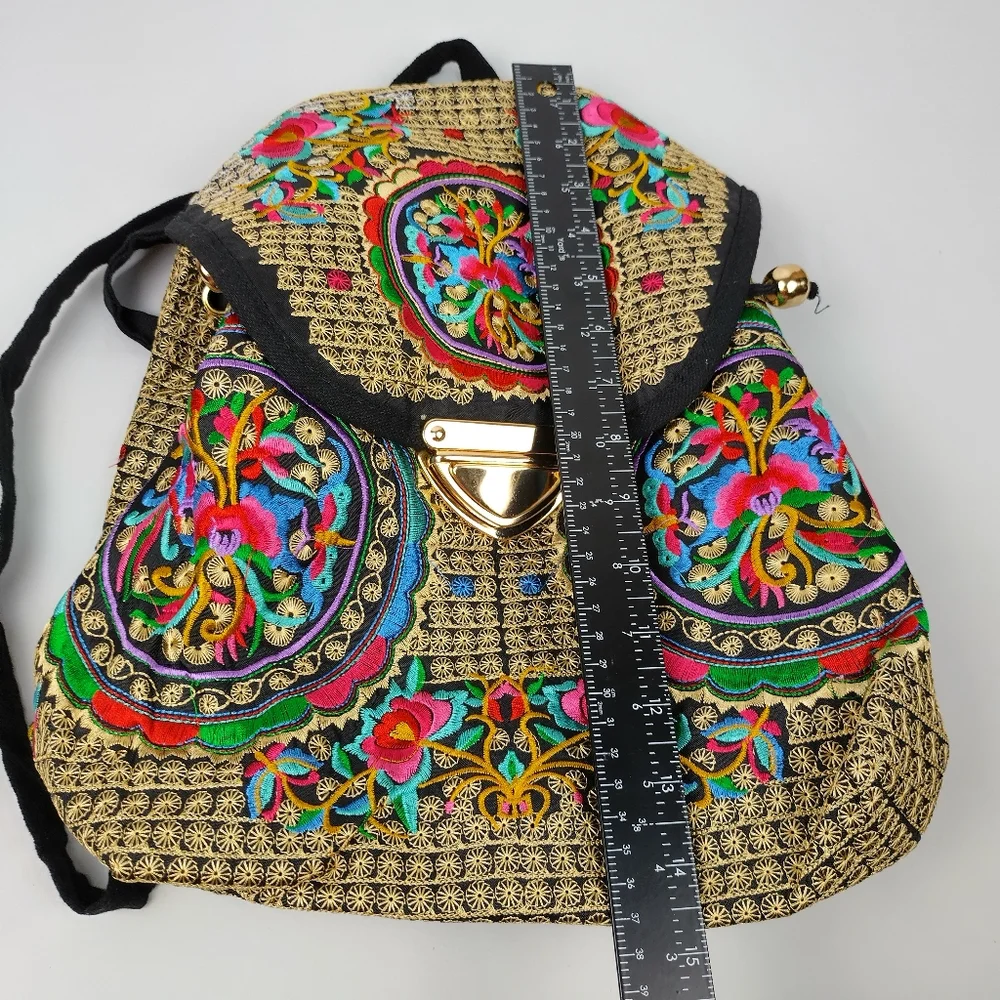 Embroidered mexican floral multicolor handmade‎ bagpack 100% mexican art new